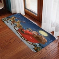 Absorbent flannel Christmas floor mat featuring Santa on a sleigh over a snowy town - 40x60cm / Style 1