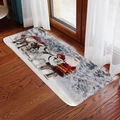 Christmas flannel runner rug with Santa Claus and reindeer on dark wood floor - 40x60cm / Christmas Sleigh