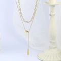 Collana minimalista a doppio strato in acciaio al titanio dorato con ciondoli portafortuna - Doppio Strato Fagiolo della Fortuna Targhetta Rettangolare / Oro