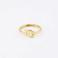 Detail of 18k gold Virgo zodiac sign on adjustable stainless steel mirror ring - Adjustable Open Gold / Virgo