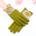 Winter thermal green knit gloves with faux fur trim and touchscreen function - Fleece Hairball - Light Green