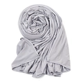 Detail of light grey modal silk cotton scarf showing soft texture and overlock stitched edges - Light Gray