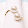 Matte gold napkin ring featuring dual large white pearls on a minimalist open band - 18mm Pearl (Gold White)