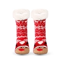 Weihnachtssocken mit rotem Rentier-Design, rutschfester Sohle und weißem Pelzbesatz - Rentier mit Hut