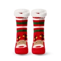 Christmas reindeer socks with red stripes, non-slip base and warm fleece lining - Red Deer Head