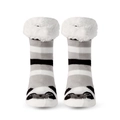 Detail of fleece-lined panda socks with non-slip grips and striped knit texture - Black & White Panda