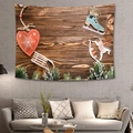 Arazzo di Natale con motivi in legno nordico e ornamenti per decorazioni di casa - 150x130cm / Stile 1 (Cavallo a Cuore Rosso)