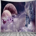 Christmas wall tapestry featuring Santa on sleigh and a purple fantasy castle scene - Fantasy Starry Castle