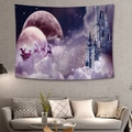 Arazzo natalizio con castello blu, pianeti viola e silhouette di Babbo Natale a muro - 150x130cm / Castello Fantastico Rosa Viola