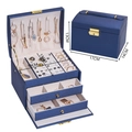 Portagioie blu a tre strati in pelle PU con cassetti e serratura di sicurezza - 17*14*13cm / Blu