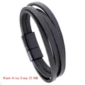Pulsera multicapa de cuero trenzado negro para hombre con cierre magnético de aleación - Hebilla de Aleación Negra 22.5CM