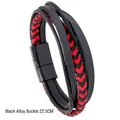 Gevlochten leren armband in zwart en rood met een magnetische sluiting van 22,5 cm - Zwarte Gelegeerde Sluiting 22,5 CM
