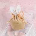 Beige velvet bunny ear gift bag with golden Sweet Moment text and satin drawstrings - Champagne