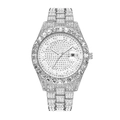 Silver luxury women's watch with full crystal pavé, Roman numerals, and date window - Silver