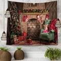 Arazzo natalizio con scena di caminetto festivo e albero di Natale decorato - 150x130cm / Scena dell'albero di Natale e del divano(3)