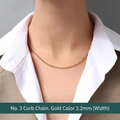 Delicate 2.2mm gold curb chain in 18K titanium steel worn by model on neck - Curb Chain 40+5cm / Gold