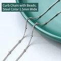 Silver steel beaded satellite chain necklace in 1.5mm width for jewelry making - Curb Bead Chain 40+5cm / Steel