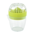 Manual lemon juicer with green reamer and clear plastic measuring cup for citrus fruit - Color Box / Green