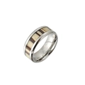 Anello da uomo in acciaio inossidabile argento con inserto in legno a strisce - US 6 / Color Acciaio