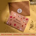 Juego de tarjetas de Navidad rosas con diseño de muñeco de nieve, sobre y adhesivo - Estilo F - Navidad de la Suerte / Tarjeta, Sobre Y Pegatina