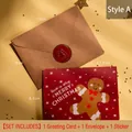 Mini Christmas greeting card set featuring gingerbread man motif and kraft envelope - Style A - Happy Christmas / Card, Envelope And Sticker