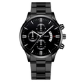 YOLAKO all-black men's quartz watch with stainless steel band and chronograph dials - Black Dial Silver Tone Black Band