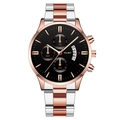 YOLAKO men's chronograph watch with two-tone silver rose gold band and black dial - Black Dial Two Tone Rose Gold Silver Band