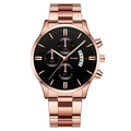 Men's rose gold stainless steel chronograph watch with black dial and date display - Black Dial Rose Gold Band