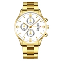Men's gold stainless steel business watch with white multi-function chronograph dial - White Dial Gold Band