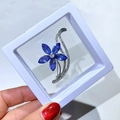 Exquisite blue flower brooch with crystals and pearl in a white jewelry display box - Blue Floral Style (XZ061)