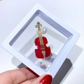 Golden cello brooch with red enamel and white pearl in a white PE film gift box - Cello Style (XZ057)