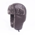 Cappello da aviatore invernale in finta pelle marrone con fodera in peluche grigio e paraorecchie - L(58-60cm) / Marrone