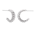 Twisted S925 sterling silver hoop earrings with elegant spiral texture in silver finish - Croissant Twist Style / White K Color (EH00440)