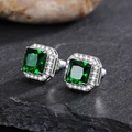Exquisite square emerald green zircon halo stud earrings with silver metal finish - Large Square / Green