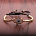 Hamsa Hand and Evil Eye gold beaded bracelet with adjustable black braided cord strap - Hamsa Hand / Evil Eye / Gold/Black