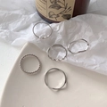Five-piece silver minimalist ring set with pearls and twisted bands on a neutral tray - Five-Piece Set / Silver 5-Piece Set