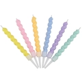 Set of seven colorful spiral birthday candles with white holders for cake decoration - Heart-Swirl Spiral Style / Rainbow