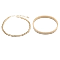 Gold Roman numeral bangle and Cuban link bracelet set for hip-hop fashion jewelry style - Roman Numeral Bangle + Hip Hop Chain Bracelet Set