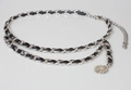 Silver metal chain belt woven with black leather and circular coin pendant decoration - Silver
