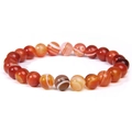 Natural silk agate beaded bracelet with warm orange and red tones and white stripe patterns - Red Stripe Agate