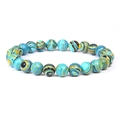Handmade 8mm natural stone bracelet with blue, yellow, and black textured wave beads - Blue Malachite