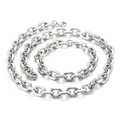 Polished silver stainless steel link chain necklace and bracelet set on white surface - Silver Thick Jewelry Set (KS136958-Z)