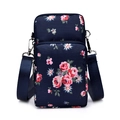 Mini floral phone bag in dark blue nylon with crossbody strap and rose pattern - Blue Rose