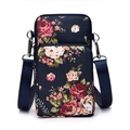 Mini floral crossbody phone bag in navy blue waterproof nylon with rose pattern - Ephemeral Bloom