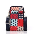 Polka dot crossbody phone bag with double zippers in red blue and beige tones - Plaid Polka Dots