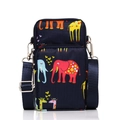 Mini navy crossbody phone bag with colorful cartoon animal print and adjustable strap - Animal Alphabet Paradise