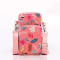 Pink mini crossbody phone bag with vintage travel print and dual zippers for women - Pink Holiday