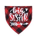 Detail of red buffalo plaid cotton dog bandana featuring white big SISTER print - M / Red Plaid Sister