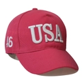 Red cotton twill baseball cap with USA white 3D embroidery and side number 46 detail - Pink-USA 46