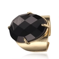 Verstellbarer goldener Ring mit großem facettiertem schwarzem Stein und Vierer-Krappe - Einstellbar Offen / Schwarzer Achat-Gold